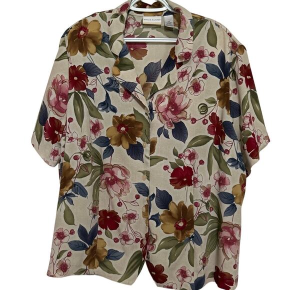 Alfred Dunner Women's Beige Floral Short Sleeve Button Front Blouse Size 24W - Picture 1 of 5
